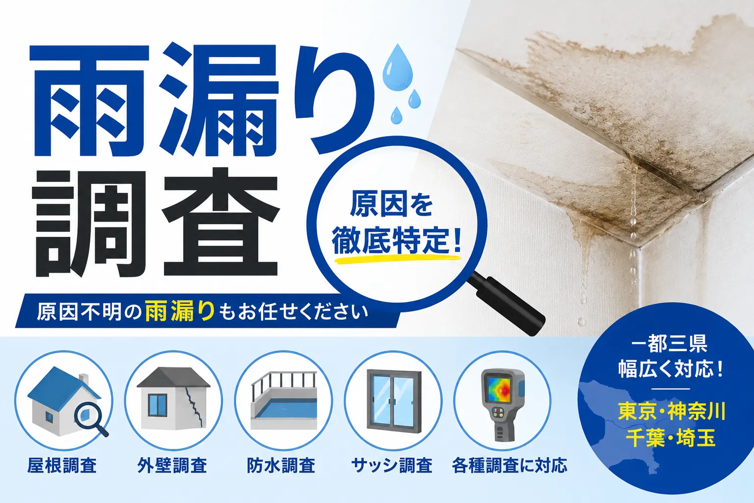 【2026年最新版】雨漏り調査で原因が分からない方へ｜散水調査・サーモグラフィー・ドローン調査を徹底解説